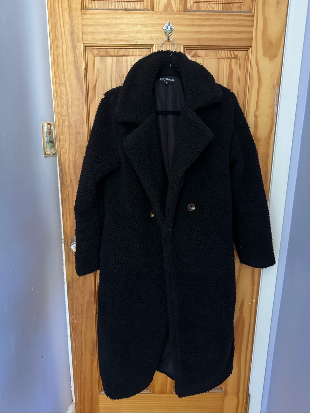Cozy Black Teddy Faux Shearling Pea Coat by Eilly Bazar